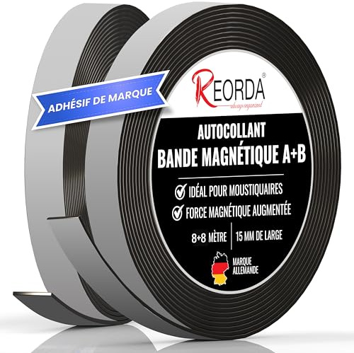 Reorda® Bande Magnétique pour Moustiquaires A+B | Bande Magnétique DIY pour Une Attraction Mutuelle Optimale
