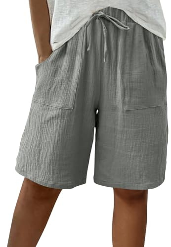 HAOLEI Bermuda Shorts for Women UK Clearance Knee Length Elasticated Waist Casual Loose Wide Leg Baggy Vacation Summer Beach Shorts