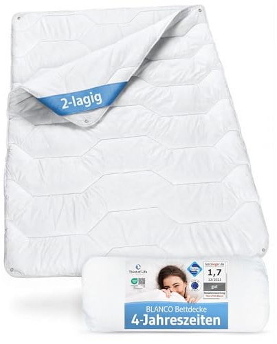 4-Jahreszeiten Bettdecke 135x220 Blanco, Flauschige Ganzjahresdecke mit 2 Lagen, Ideal für Winter & Sommer, Ideale Hygiene für Allergiker, Feuchtigkeitsregulierend & atmungsaktiv, Blanket 135 x 220 cm