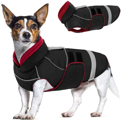 CITÉTOILE Abrigo para Perro Impermeable e Impermeable al Viento - Abrigo Invierno Perro Cálido Reflectante - Ropa de Invierno para Perros con Boca de Cuerda de tracción Negro XS