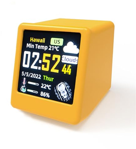 Stazione Meteo, Orologio da tavolo intelligente Stazione meteorologica intelligente da tavolo con schermo da 1,54 pollici LED LCD Orologio digitale Strumenti di sostituzione della connessione(Yellow)