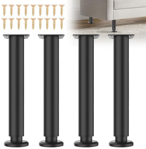 Patas Ajustables para Muebles, 25 – 42 cm, 4 Unidades, Color Negro, Altura Regulable, Patas de Metal, Patas Regulables para Muebles de baño, Patas de Armario, Patas de Mesa, Cómodas, Patas de Cama