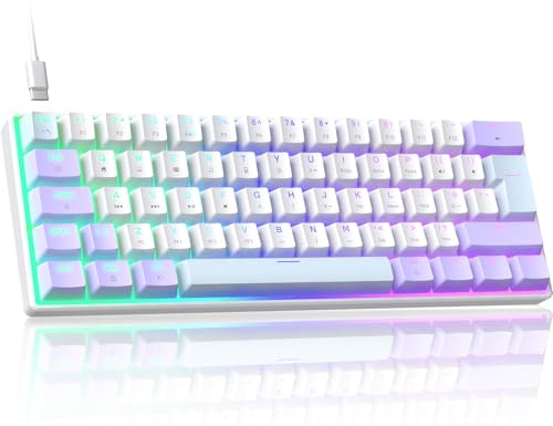 ZIYOULANG MK21 Mechanical Gaming Keyboard, 60% Compact UK Layout, 61 Keys Mini Wired Keyboard With Hot Swappable, RGB Backlit, Anti-ghosting, Red Switch, for PC, MAC, Gamer, Office, Typist - Purple