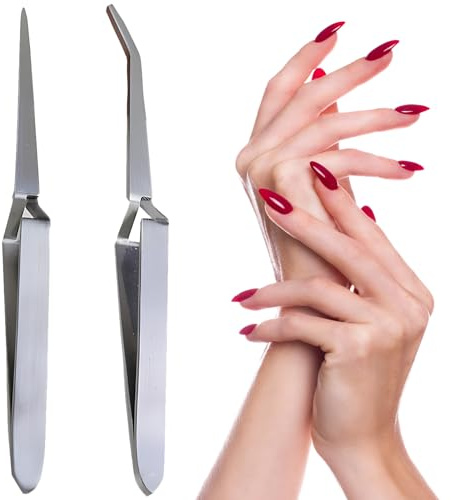YAOYYG 2 pinzette per unghie, pinzette di chiusura incrociata, pinzetta di precisione in acciaio inox, per nail art multifunzionale, pinza per unghie per unghie, trapianto di ciglia