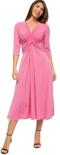 Vestido Midi Mujer de Licra Fría - Escote en Pico con Nudo Drapeado y Manga Francesa - Ideal para Eventos