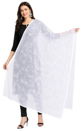 SHYAMVUN Women's Black Embroidered Chiffon Dupatta Stole