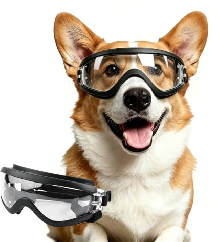 NAMSAN Gafas de sol para perros medianos ajustables, resistentes al agua, cortavientos, protección UV, para perros medianos, transparentes