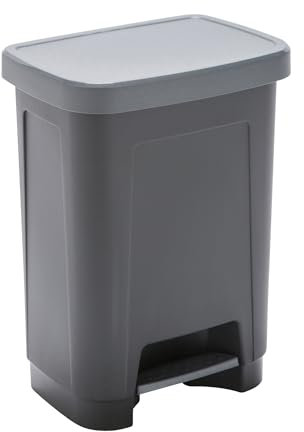 SUNDIS Step Bin, poubelle à pédale 25 L, rectangulaire, en plastique recyclé, noir et anthracite, pour cuisine, bureau, buanderie, garage, atelier, salle de bain