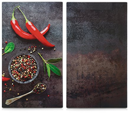 Zeller 26316 Herdabdeck-/Schneideplatten-Set Chili, 2-tlg., Glas, anthrazit, ca. 30 x 52 cm