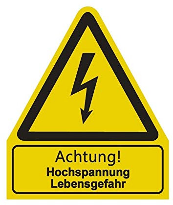 Aufkleber Achtung Hochspannung Lebensgefahr Warnung Warnschild ISO 7010 | 210x245mm signalgelb made by MBS-SIGNS in Germany