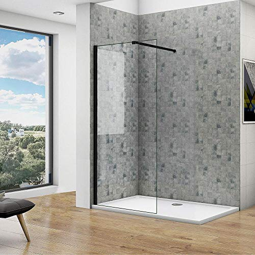 Walk in Parete Fissa 60x200cm Vetro 8mm,Barra Stabilizzatrice Nero Opaco