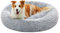 Feandrea Hundebett flauschig, Katzenbett, Donut Kissen, waschbar, Polsterung in der Mitte herausnehmbar, Langer Plüsch, 100 cm Durchmesser, Ombré-Grau PGW042G01
