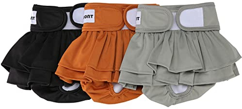 Avont 3 Pack Washable Female Dog Diapers, Reusable Period Diapers Cover for Girl Doggies Heat Cycle, Incontinence -Black/Brown/Grey(XS)