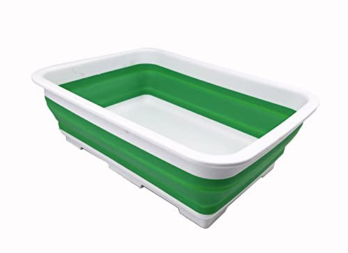 SAMMART 7L zusammenklappbare Wanne – Faltbare Geschirrwanne – tragbares Waschbecken – platzsparende Kunststoff-Waschwanne (Weiß/Hellgrün)
