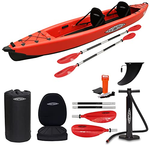 Conwy Kayak Padarn Two Person Inflatable Kayak - Double Drop Stitch Canoe For River, Sea - Full Kit Including Kayak Paddles Seats Pump Carry Backpack Fin and Repair Kit