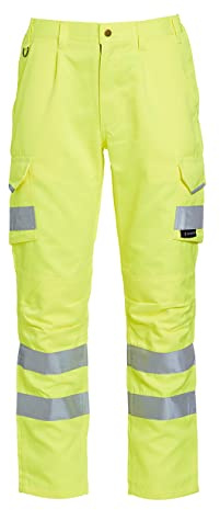 Blackrock Pantaloni da Lavoro in Policotone Giallo Hi Vis, Pantaloni da Combattimento per Uomo e Donna, Alta visibilità Riflettente, Abbigliamento da Lavoro per la Sicurezza, certificati EN