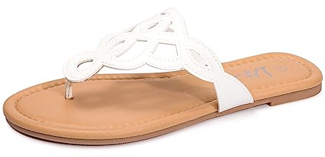 LM Women's Thong Sandals T-Strap Sandals Slip On Flat Sandals Flip Flop Casual Summer Slide Sandals (7, White)