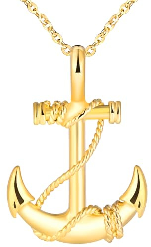 INFINIONLY Creativa Collar Colgante de Ancla de Acero Inoxidable para Hombre Adolescentes Moda Dorado Colgante Ancla Pirata Caribeña con Cadena para Niño