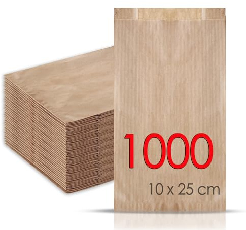 MAMAPAS 1.000 Bolsas de papel kraft 10+4x25 Bolsas para pan, bolsas comunión, bolsas chuche, bolsa regalo, bolsa panadería, bolsas para regalo, bolsas bocadillo, panadería, sandwich