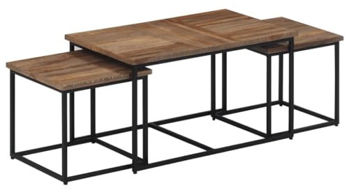 vidaXL Satsbord 3 delar massiv teak, sidobord, soffbord, vardagsrumsbord, sido bord, soff bord, vardagsrum bord, träbord, trä bord, flera bord