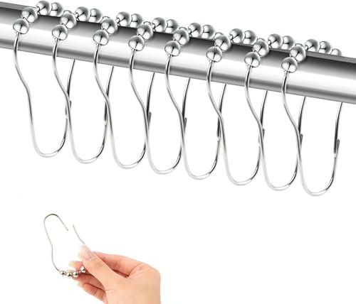 24x Edelstahl Duschringe Duschvorhangringe Silber Vorhangringe, Duschvorhang Ringe, Duschvorhang Haken für Fenster Tür Duschvorhänge