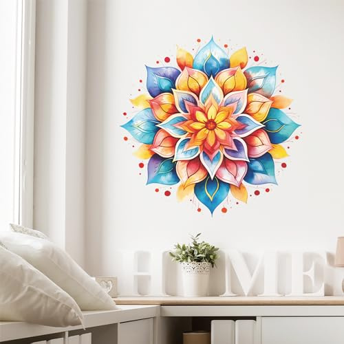 WBQMUNY Large Mandala Wall Decal Blue Lotus Flower Wall Sticker Removable Indian Namaste Vinyl Wall Art Mural for Yoga Meditation Living Room Bedroom TV Sofa Background Decors (B404)