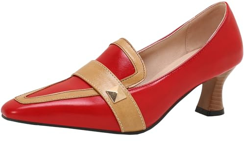CHICMARK Escarpins élégants pour femme avec talons chatons et bout pointu, rouge, 47 EU