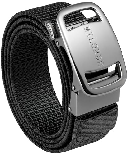 Milorde mäns spärrhakar nylonväv, 35 mm, taktiskt arbetsbälte med automatiskt spänne snabbfrigöring, helt justerbart, Tank-svart, 42-46”Waist Adjustable（130cm）