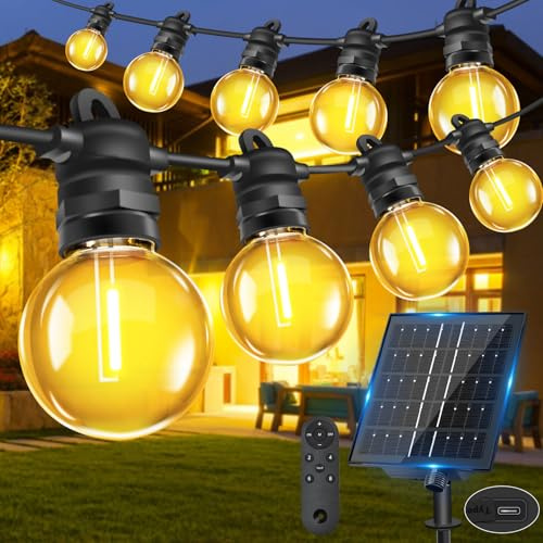 Bowfar Catena Luminosa Esterno Solare, 20M 33 + 2 G40 Lampadine Luci Solari da Giardino con Telecomando, Impermeabile IP68 Luci Gazebo Solari per Balcone, Terrazza, Feste, Giardino, Patio, Matrimonio
