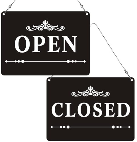 Yuzkouge Open Closed Sign - Double-Sided Printed with Hanging Chain, 10” x 7”(25x18cm) Acrylic Self-Adhesive Warning Sign, Store Signs for Host, Vrbo Essentials for Hosts, Vrbo Signs, Easy to Mount