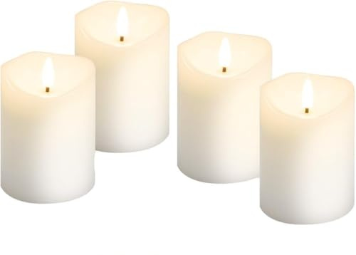 goobay LED-äkta vaxljus, uppsättning av 4, vit, med pendelveke, timerfunktion, varmt vitt ljus (2700 K), inkl. 12 x AAA-batterier, elektriska stumpljus, 7,5 cm, 75266