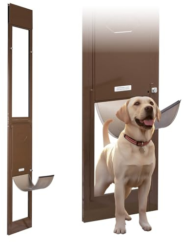 VEVOR Porta Scorrevole per Animali Domestici, Altezza Regolabile da 1927 a 2040 mm, Telaio in Lega di Alluminio con Cerniere Girevoli e Design con Serratura, Sportello per Cani L Marrone