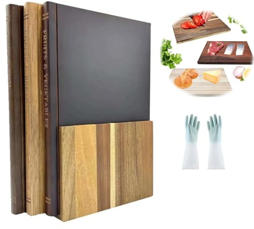 3 Pièces Planches à Découper en Forme de Livre avec Support, Résistante Planches à Découper en Bois, Antidérapante Planche Cuisine, RéVersible Planche à Hacher pour Légumes, Fruits, Viande
