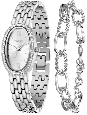 TIME100 Set de Reloj y Pulsera para Mujer – Reloj Elegante con Correa de Acero Inoxidable