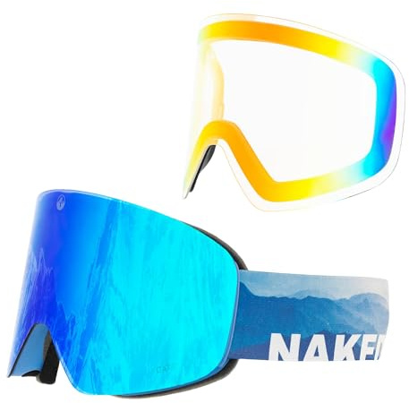 NAKED Optics Le TROOP EVO Maschera da Sci per Uomini e Donne, Snowboard con Lenti Intercambiabili (TROOP EVO Misty incl. Lente per Maltempo)