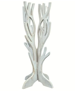 Coco Papaya - Árbol de joyas para collares, pulseras, relojes, madera maciza, acabado blanco cerado
