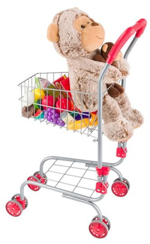 HEY! PLAY! Kids Shopping Cart - Toddler Grocery Cart with Pivoting Front Wheels and Folds for Easy Storage - for Pretend Play Grocery Store