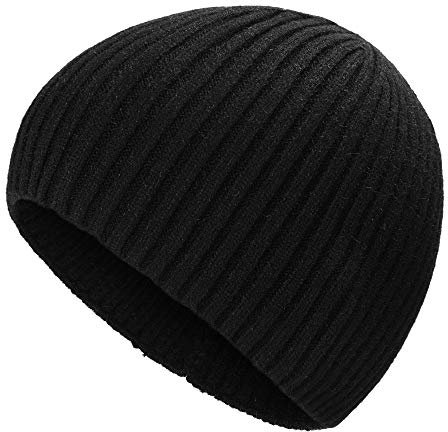 ZLYC Herren Winter Strickmützen Mode Warm Slouch Beanie Mütze,Festes Schwarz,Gr. Einheitsgröße