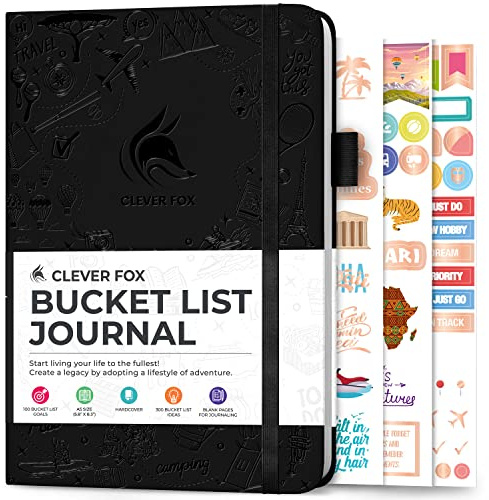 Clever Fox Bucket List Journal - Inspirerande Bucket Lista & Resebok för minnen och äventyr - Motiverande Bucket Lista Anteckningsbok för personligt bruk och par - A5, 14 x 21 cm - Svart
