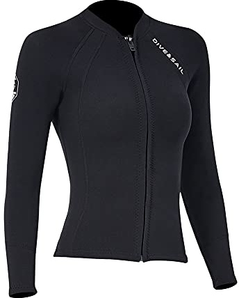 Wetsuit Top Women Men 2MM Neoprene Wetsuit Jacket Long Sleeve Diving Surfing Top, 3MM 1.5MM Wetsuits Shirt Vest Scuba Swimming Snorkeling Suit Swimsuit Warm for Water Sports (2mm Women, L)