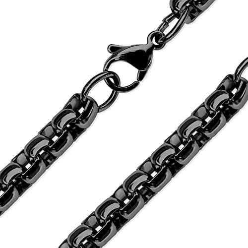Fantasy Forge Jewelry Round Box Chain Black 316L Surgical Stainless Steel Rolo Necklace 4mm 15-20-Inch (19-inch length)