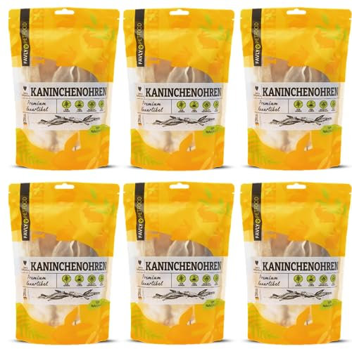 FAVLY Petfood Kaninchenohren mit Fell für Hunde & Katzen 720g - luftgetrockneter Kauartikel - kann die Darmflora unterstützen - Hasenohren mit Fell für Welpen & große Hunde