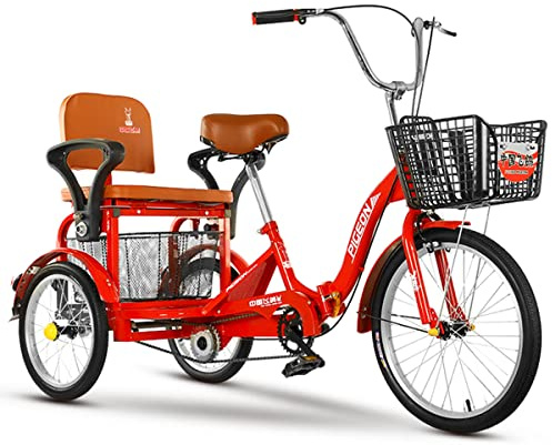 VejiA 3 wheel bikes for adults, Foldable Tricycle for Elderly, Singe Speed Low-Step 3 Wheels Cruiser Bike with 2 Basket And Back Seat, Men And Women's Double Chain Shopping Bicycle
