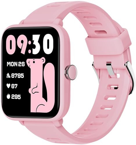 BIGGERFIVE Smartwatch Kinder, Fitness Tracker Uhr Digitale Fitnessuhr mit Schrittzähler, 24/7 Puls, 5ATM Wasserdicht, Schlaf-Monitor, Wecker, Puzzle-Spiele, 1,5 HD-Touchscreen für Mädchen 3-14, Pink