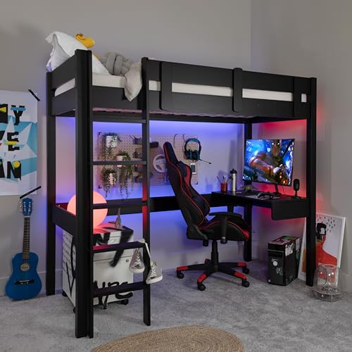 Noa and Nani Gaming Station High Sleeper Kids Solid Wood Bed in Black Storm