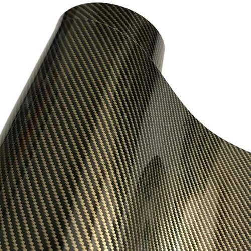 LIUCHUCHU Autofolie 50x300cm Gold Diagonal 2D Carbon Fiber Glänzend Carbon Faser Vinyl Film Auto Wrap Folie Mit Air Release Auto Folie(Gold Diagonal,50cm x 200cm)