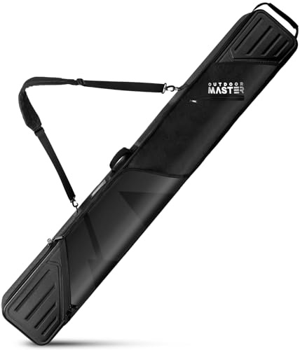 OutdoorMaster Padded Ski Bag, ABS Hard Shell Ends Ski Travel Bags, Ski Case with Pockets and Removable Shoulder Straps - Up to 185cm Ski Boards