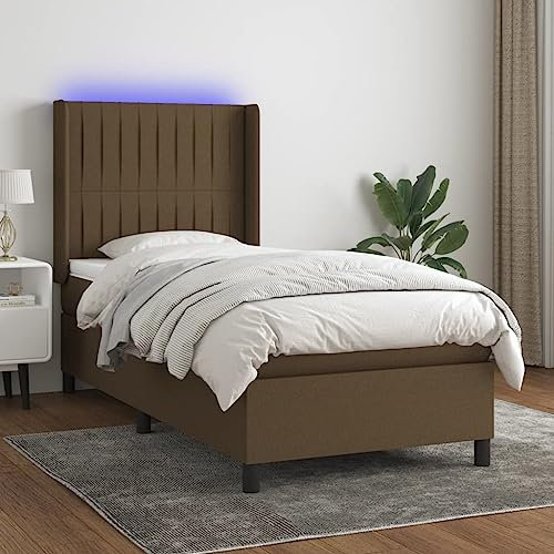 OHOOWOO Boxspringbett mit Matratze & LED Dunkelbraun 90x200 cm Stoff,Hervorragende Nachtruhe: Boxspringbett mit Matratze, LEDBeleuchtung und verstellbarem Kopfteil für EIN erholsames Schlaferlebnis