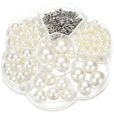 PATIKIL Perle per Abbigliamento, 127 Set di Punte di Perle per Abiti Finte Perle Punte Rivetti in Pelle Bottoni Tondi in Plastica ABS per la Realizzazione di Giacche, Bianco, 7 Griglie
