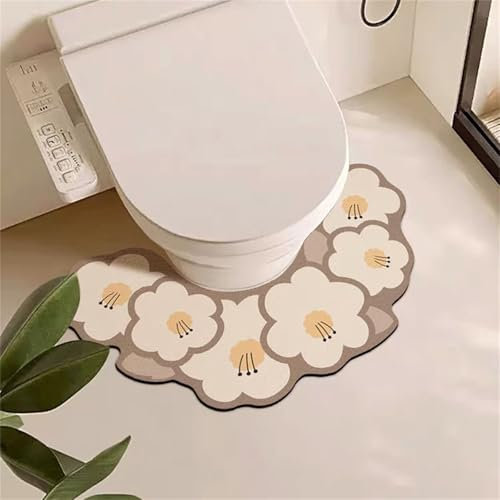 Highdi Toilet Mat U Shape, Flower Pattern Absorbent Quick Dry Non Slip U Shaped Toilet Floor Mat Diatomite Bath WC Rug Washable Easy to Clean for Bedroom (Floral,60x35cm)